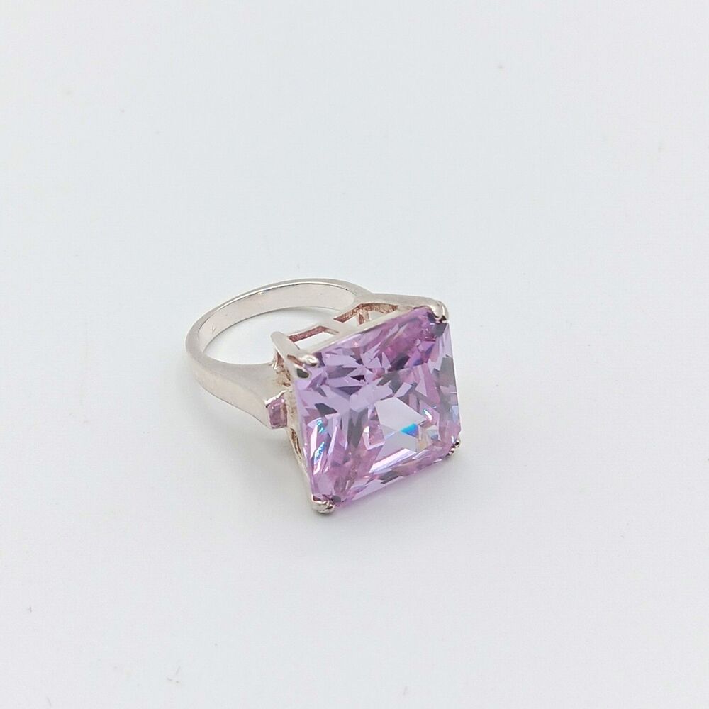 Sterling Cocktail Ring Size 5.75 Princess Cut Purple CZ Chunky Square 925 Silver